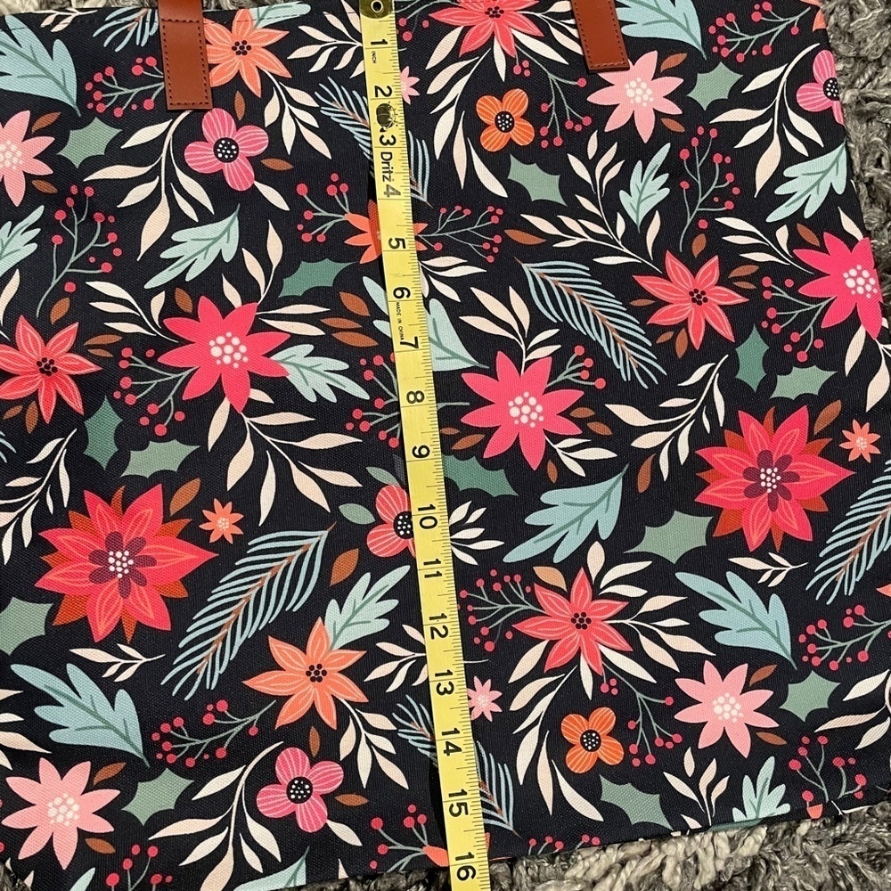 Black Brown Pink Floral Tote Bag for Work,Travel,Beach,Shopping,School - Picture 4 of 9